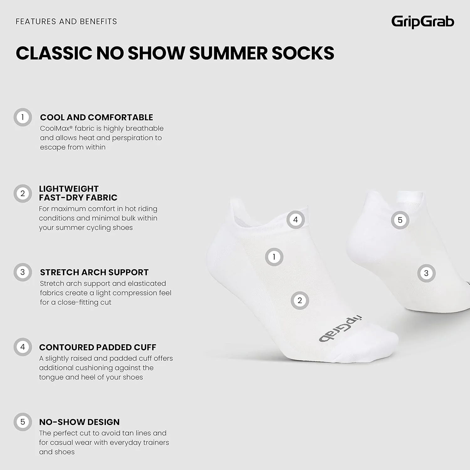GripGrab Classic No-Show Single & Multipack Invisible Cycling Socks Short Low Sneaker Trainer Summer Liner Bike Spinning Sock