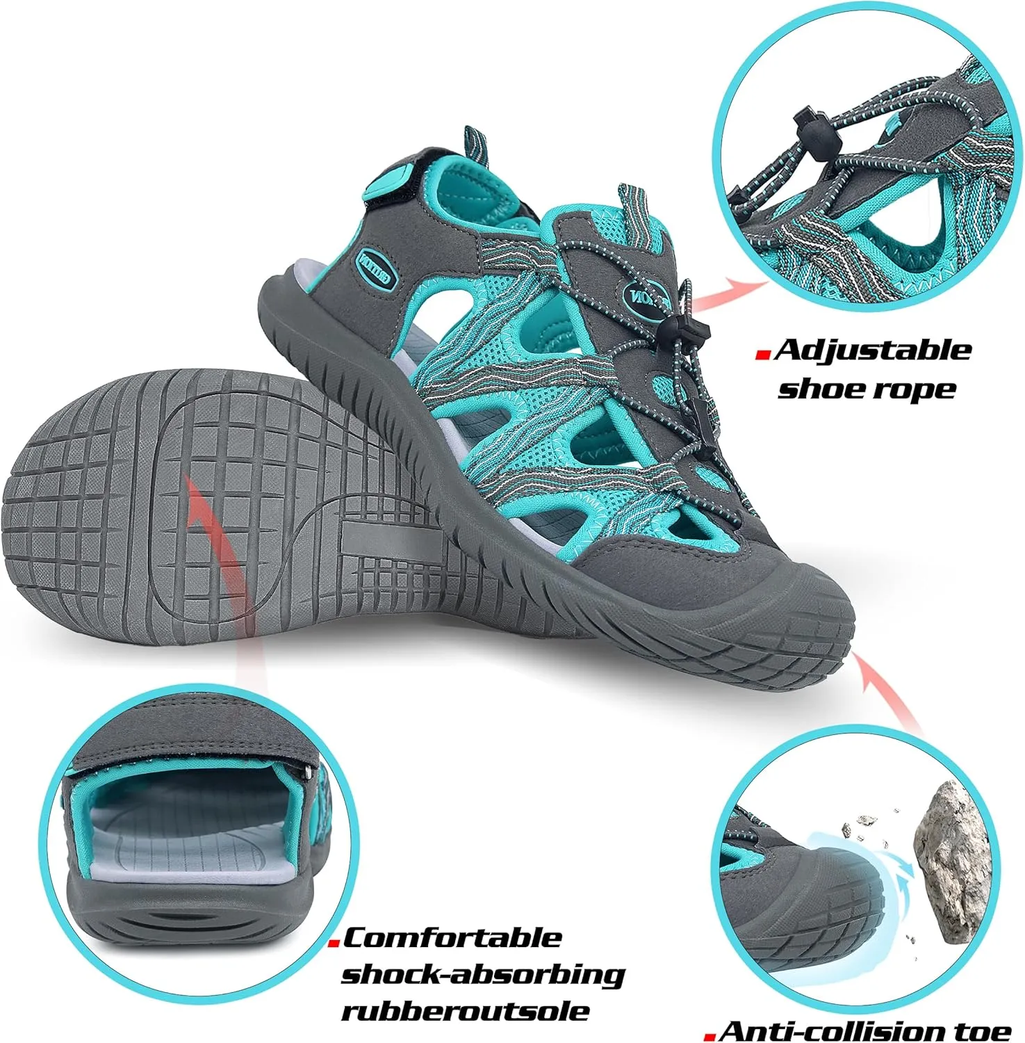 GRITION Hiking Sandals Women Closed Toe, Waterproof Lightweight Adjustable Hiking Athletic Sandals, Breathable For Beach Summer Adventure Comfortable Outdoor Sport