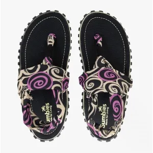 Gumbies SLINGBACK Womens Toe Post Sandals Black Swirls