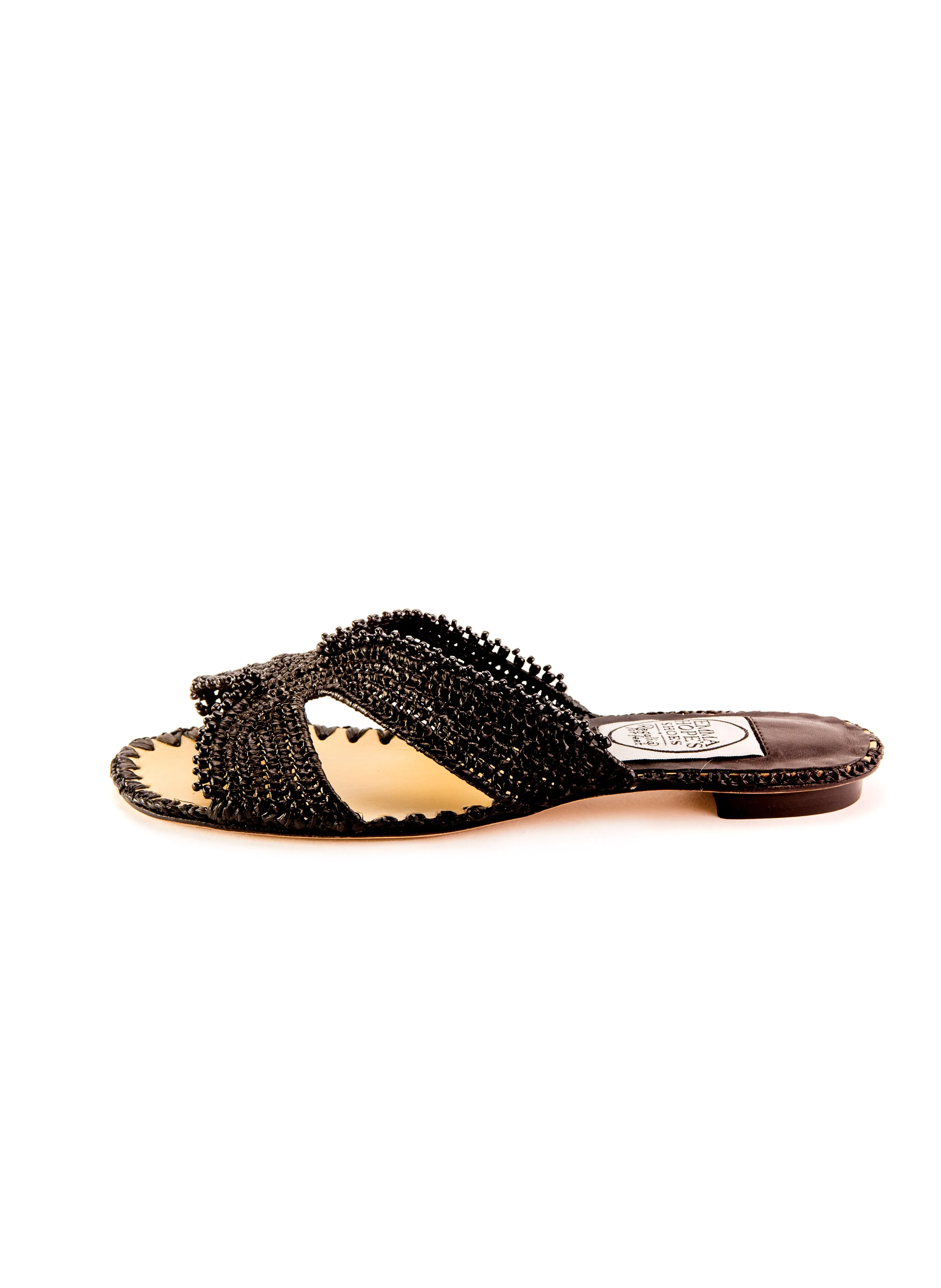 H Sandal Raffia Beaded-Black