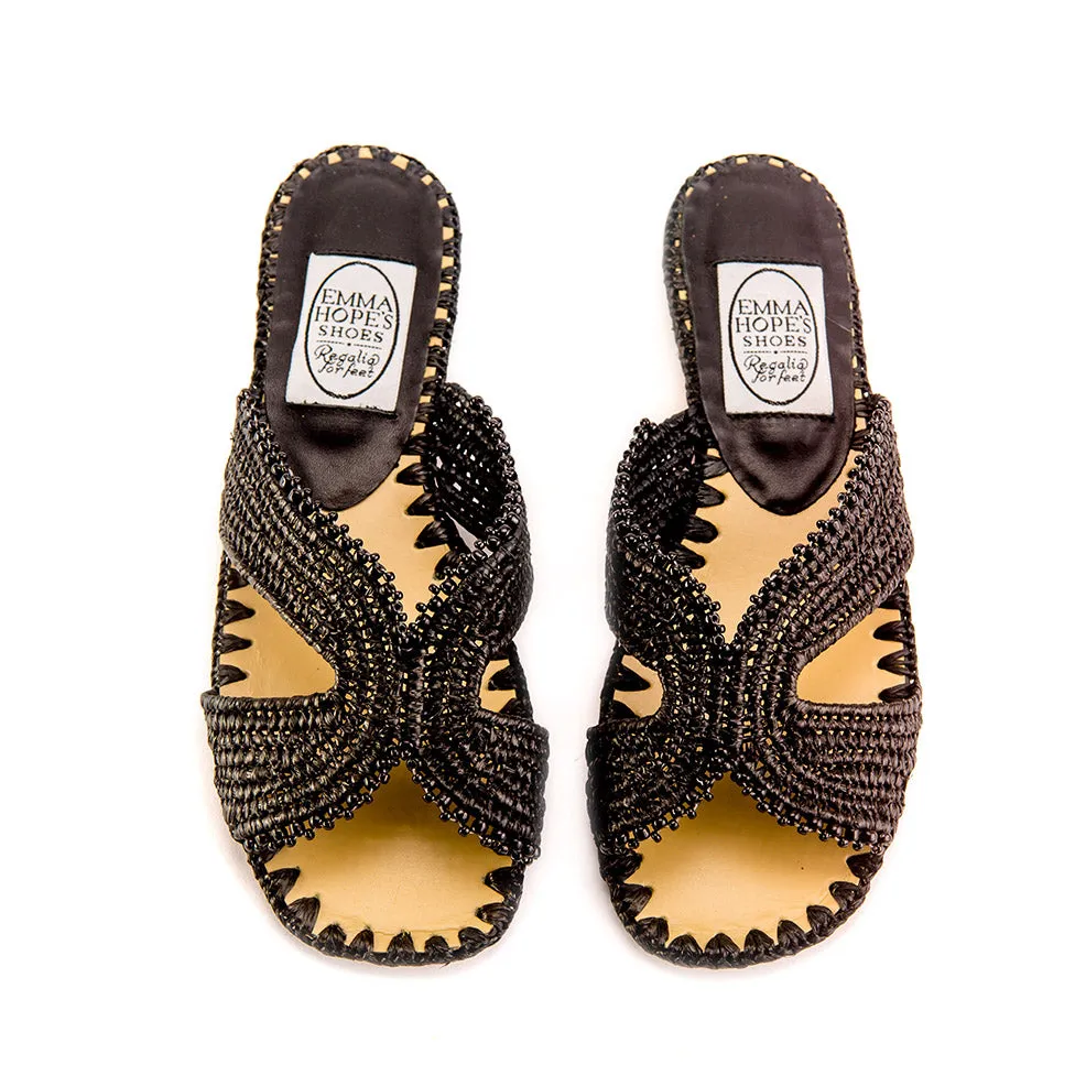 H Sandal Raffia Beaded-Black