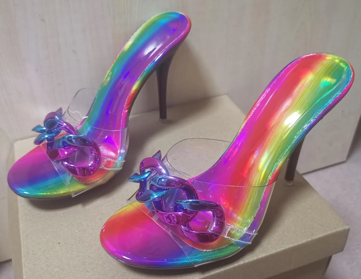 Hanfike Stiletto High Heel Mule Sandals for Women Slip on Summer Slide Shoes