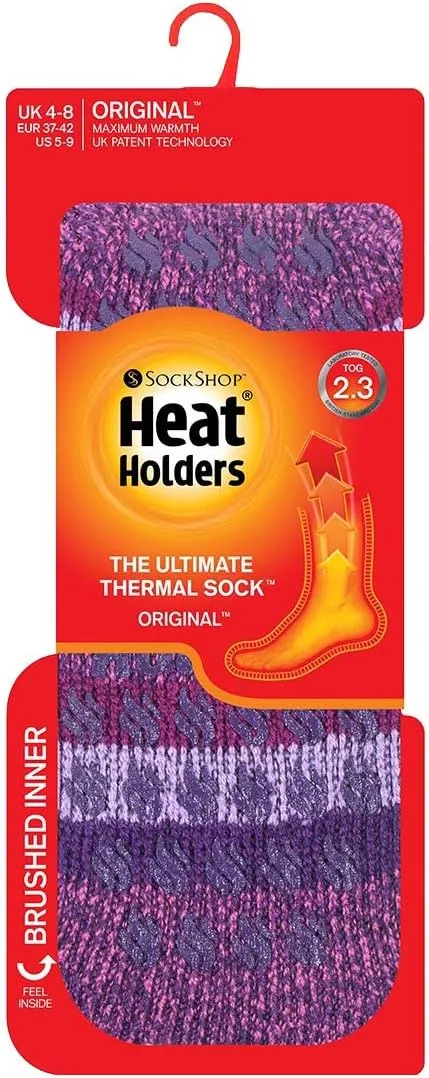 HEAT HOLDERS Ladies 2.3 Tog Chunky Thermal Slipper Socks with Non Slip Grippers