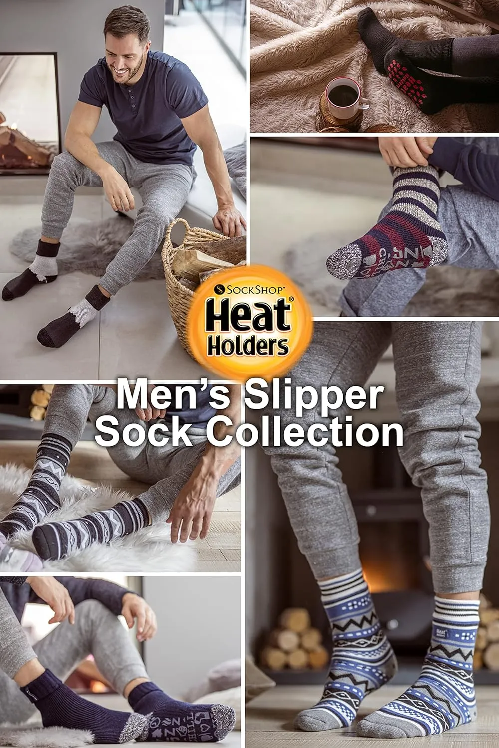 HEAT HOLDERS - Mens Non Skid Low Cut Thermal Ankle Slipper Socks with Grippers