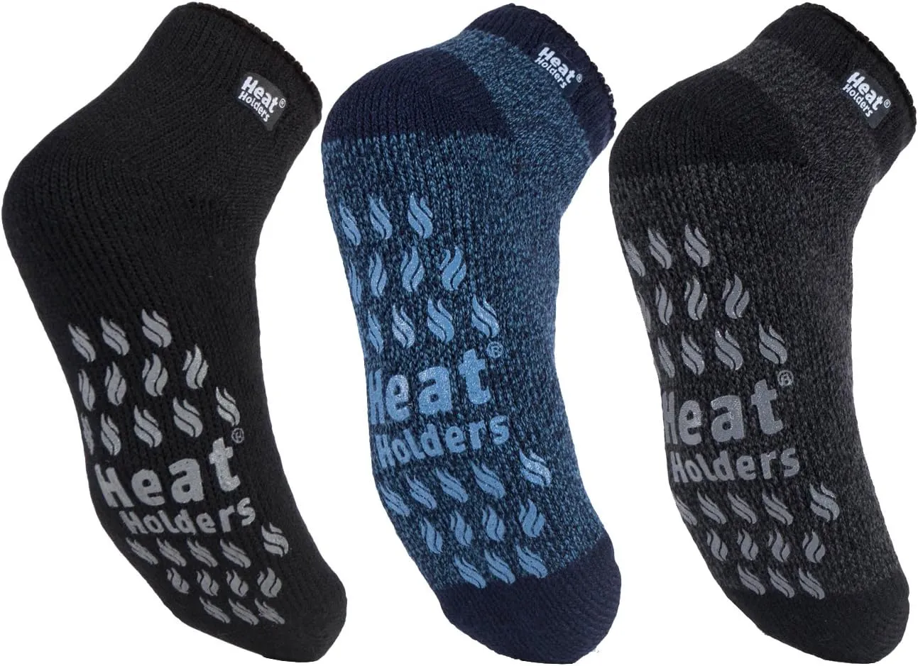 HEAT HOLDERS - Mens Non Skid Low Cut Thermal Ankle Slipper Socks with Grippers