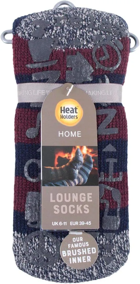 HEAT HOLDERS Mens Striped Non Slip Grip Indoor Fleece Lined Slipper Socks