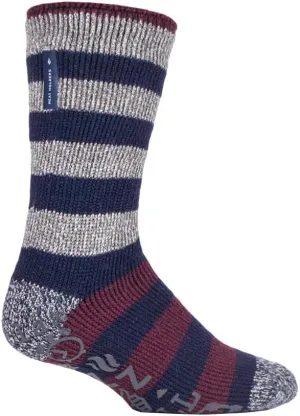 HEAT HOLDERS Mens Striped Non Slip Grip Indoor Fleece Lined Slipper Socks