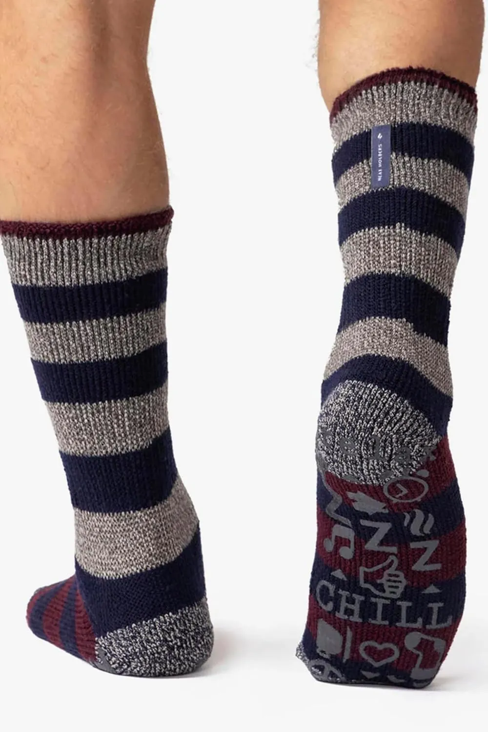 HEAT HOLDERS Mens Striped Non Slip Grip Indoor Fleece Lined Slipper Socks