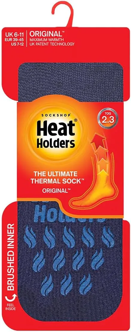 HEAT HOLDERS - Mens Thick 2.3 TOG Non Skid Thermal Slipper Socks with Grippers