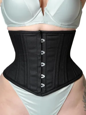 Heavy Duty Underbust Double Steel Boned Waist Trainer Cincnher Womens Waspie Cotton Black Corset