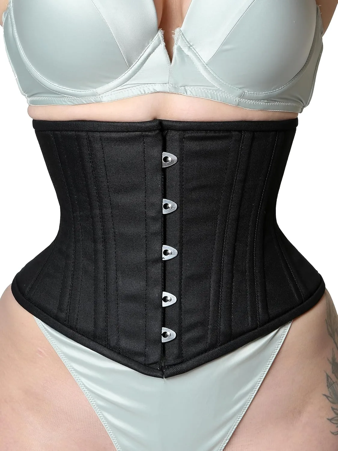 Heavy Duty Underbust Double Steel Boned Waist Trainer Cincnher Womens Waspie Cotton Black Corset