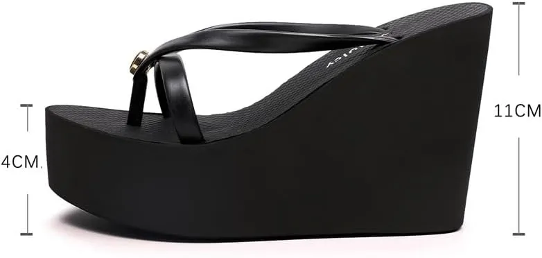 Heel Platform Flip Flops for Women, Womens Slip on Platform Sandals, Women Platform Wedge Slipper, Black