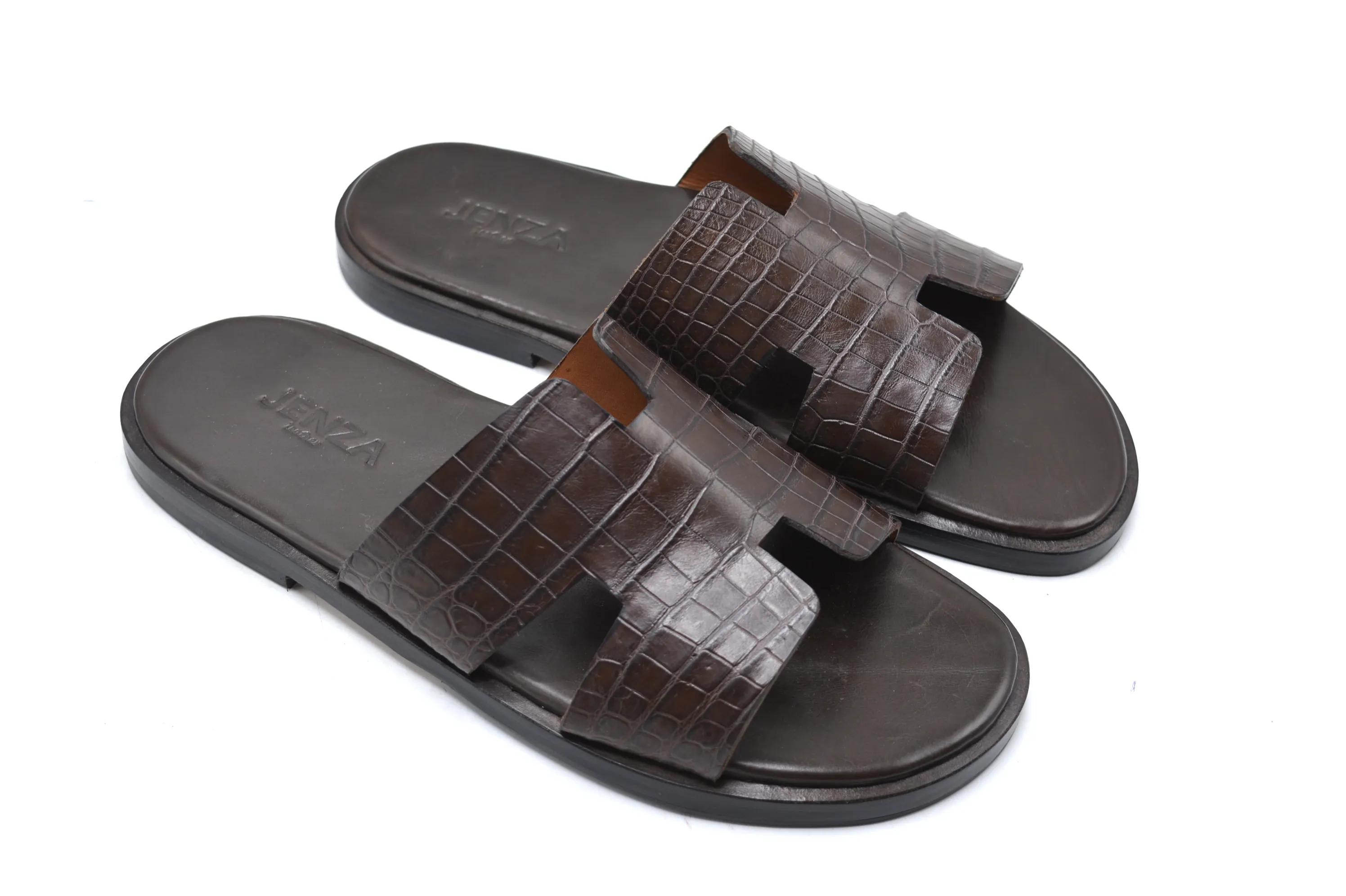 Hermes Brown Alligator Leather Slipper