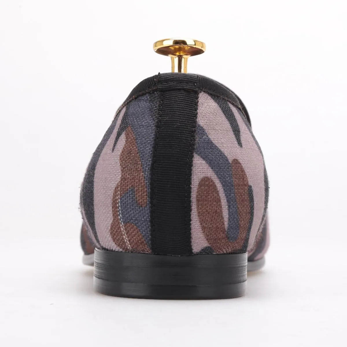 HI&HANN British Style Classic Camouflage Men Smoking Slippers Handmade Men Mix Color Canvas Loafers Men Casual and Prom Flats