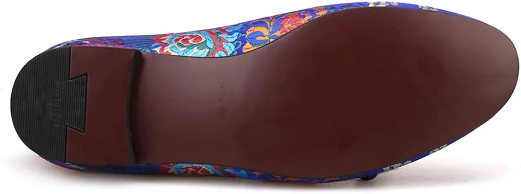 HI&HANN Men Silk Shoes Chinese Style Flower Men's Loafers Wedding and Party Smoking Slippers