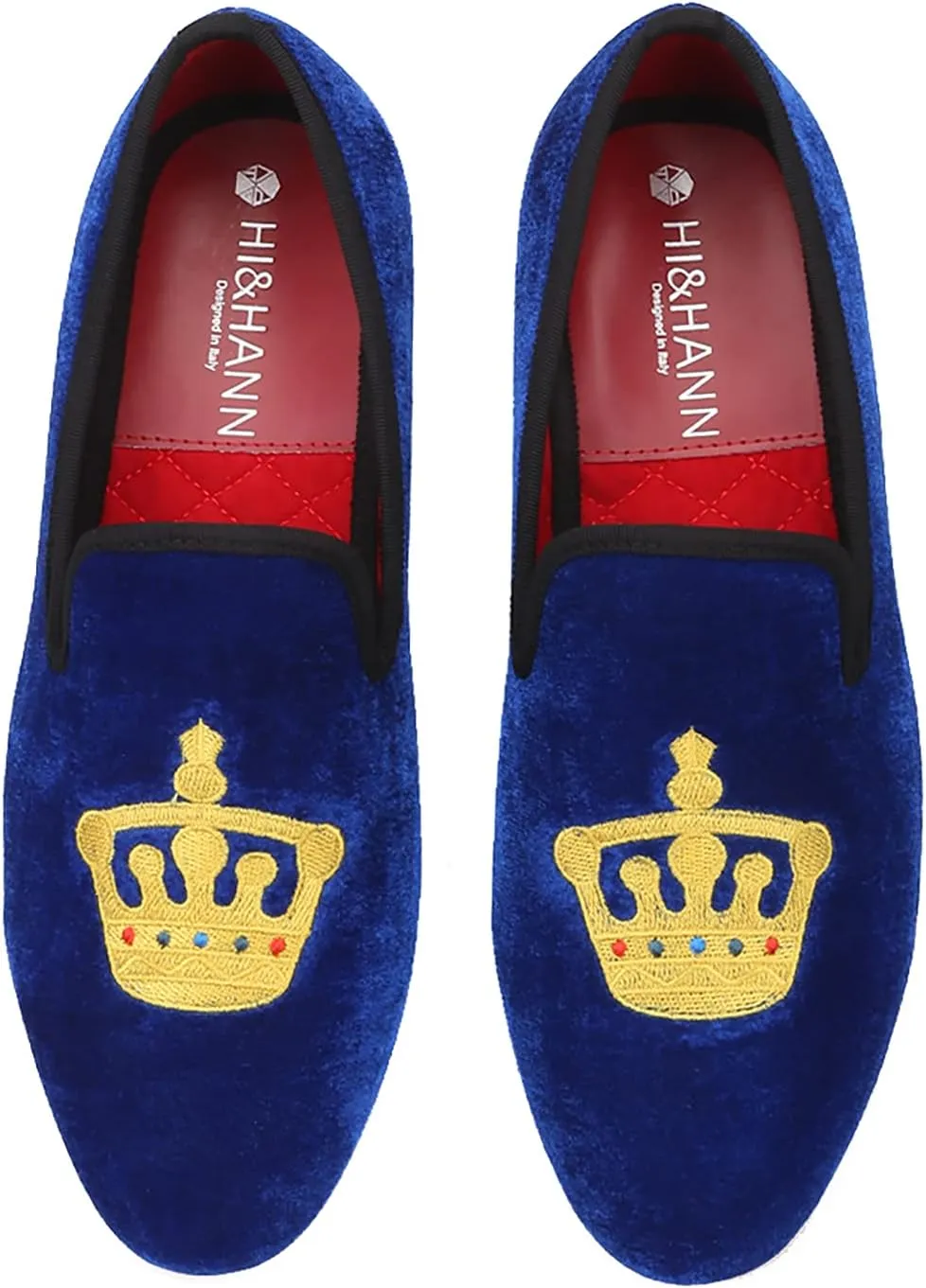 HI&HANN Men's Embroidered Velvet Loafer Shoes Slip-on Loafer Round Toes Smoking Slipper