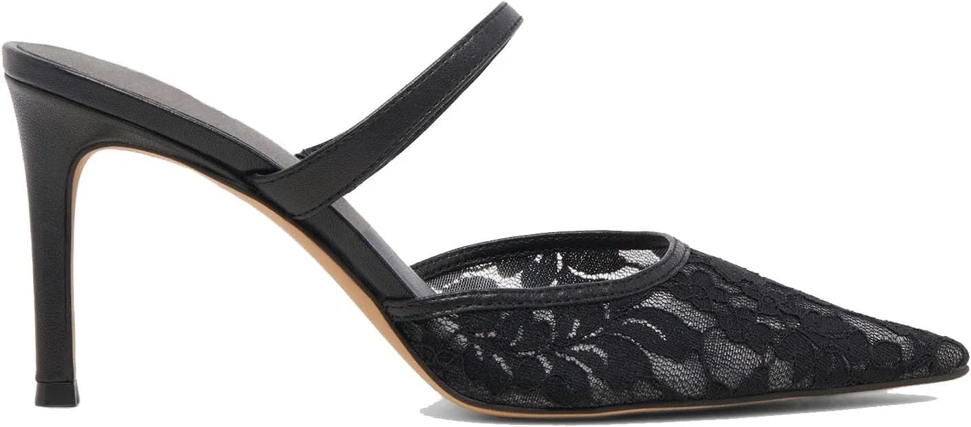 High Heel Mules for Women Closed Pointed Toe Slip On Heeled Mules with Strap Backless Casual Comfortable Dress Mule Heel Pumps