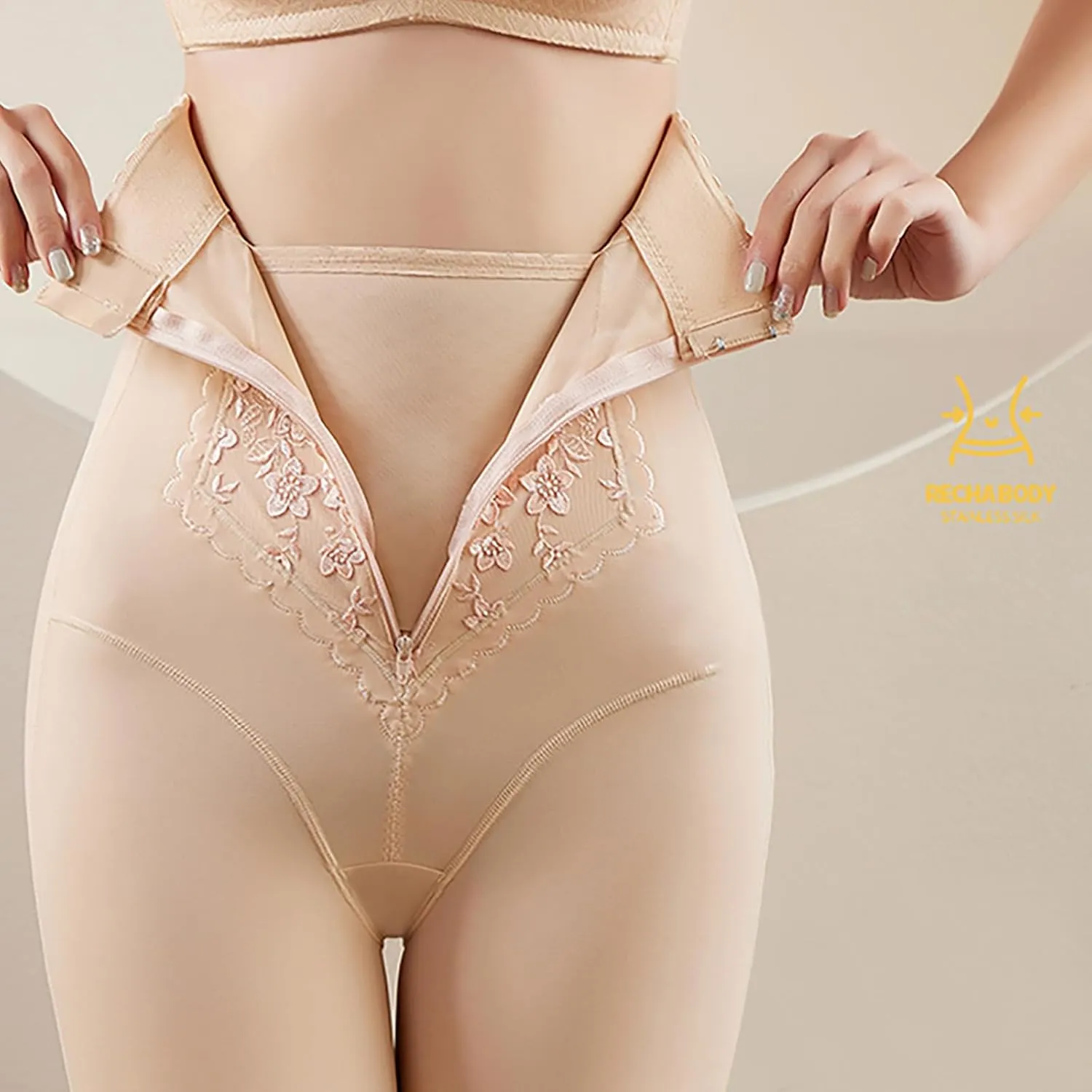 High Waisted Underwear for Women Tummy Control Zip Waist Trainer Shapewear Embroidered Backless Strapless Shapewear