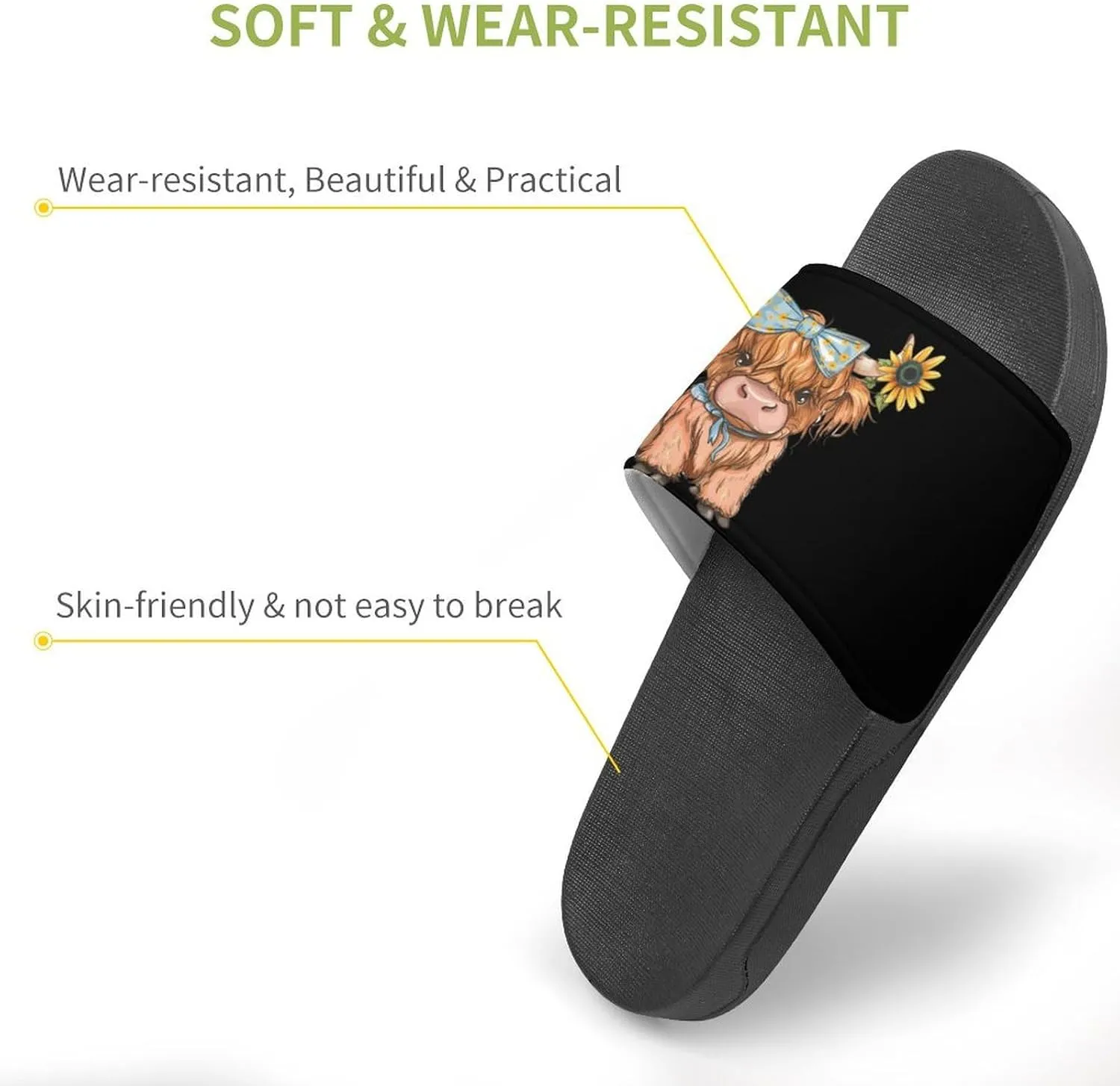 Highland Cow With Sunflowers Slippers for Women Men Anti-Slip Shower Slides Open Toe Slippers for Home Outdoor Beach