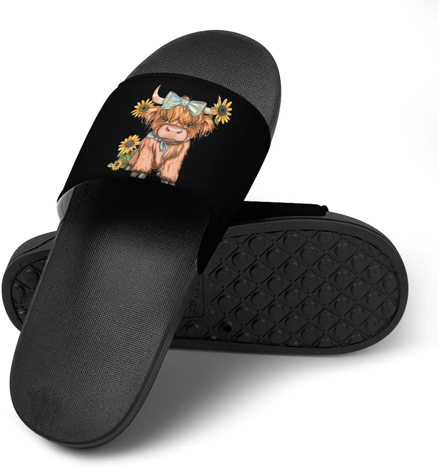 Highland Cow With Sunflowers Slippers for Women Men Anti-Slip Shower Slides Open Toe Slippers for Home Outdoor Beach