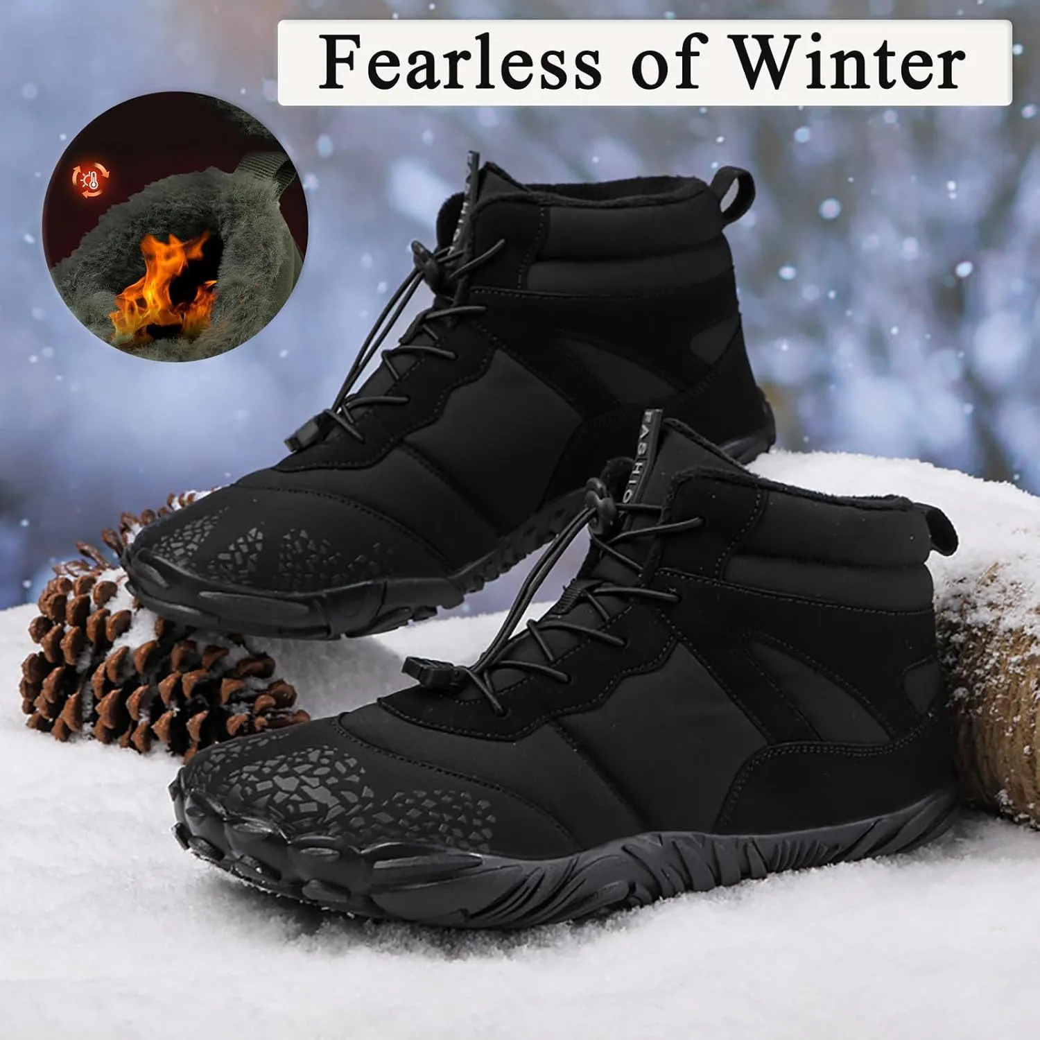 Hike Winter Footwear Barefoot Shoes Women Men, Autumn Winter Waterproof Wide Toe Box Barefoot Shoes Walking Boots Warm Sneaker