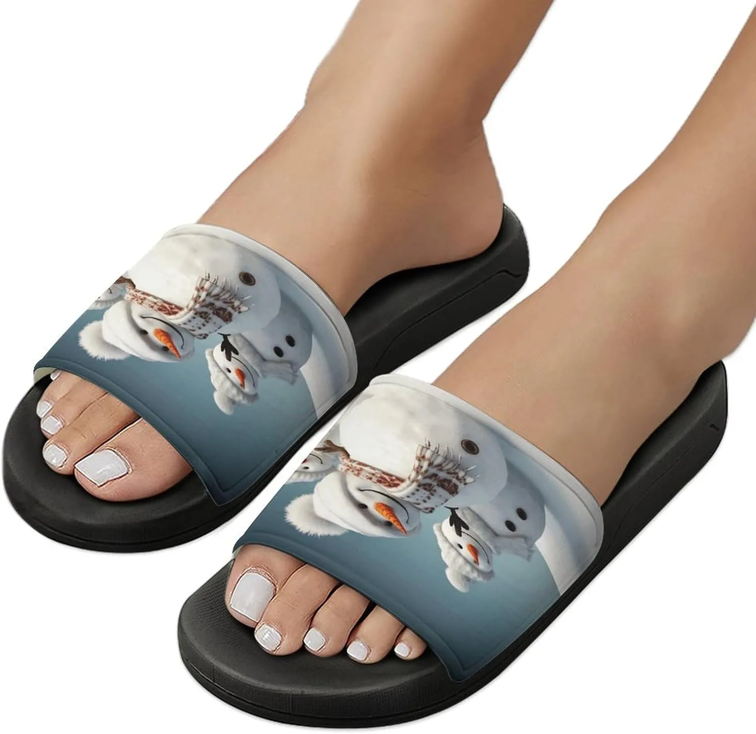 Home Slides Shower Sandals,Happy Snowman Print Open Toe Slippers,Summer Beach Slides,Non-Slip Shower Shoes for Indoor And Outdoor