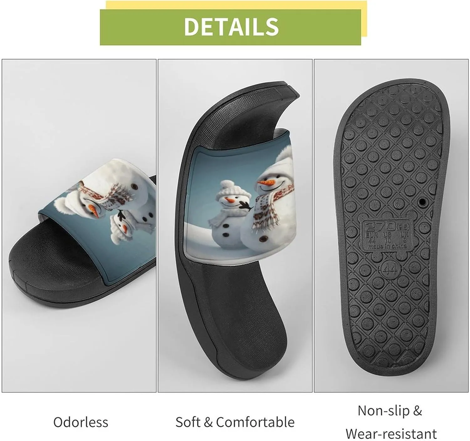 Home Slides Shower Sandals,Happy Snowman Print Open Toe Slippers,Summer Beach Slides,Non-Slip Shower Shoes for Indoor And Outdoor