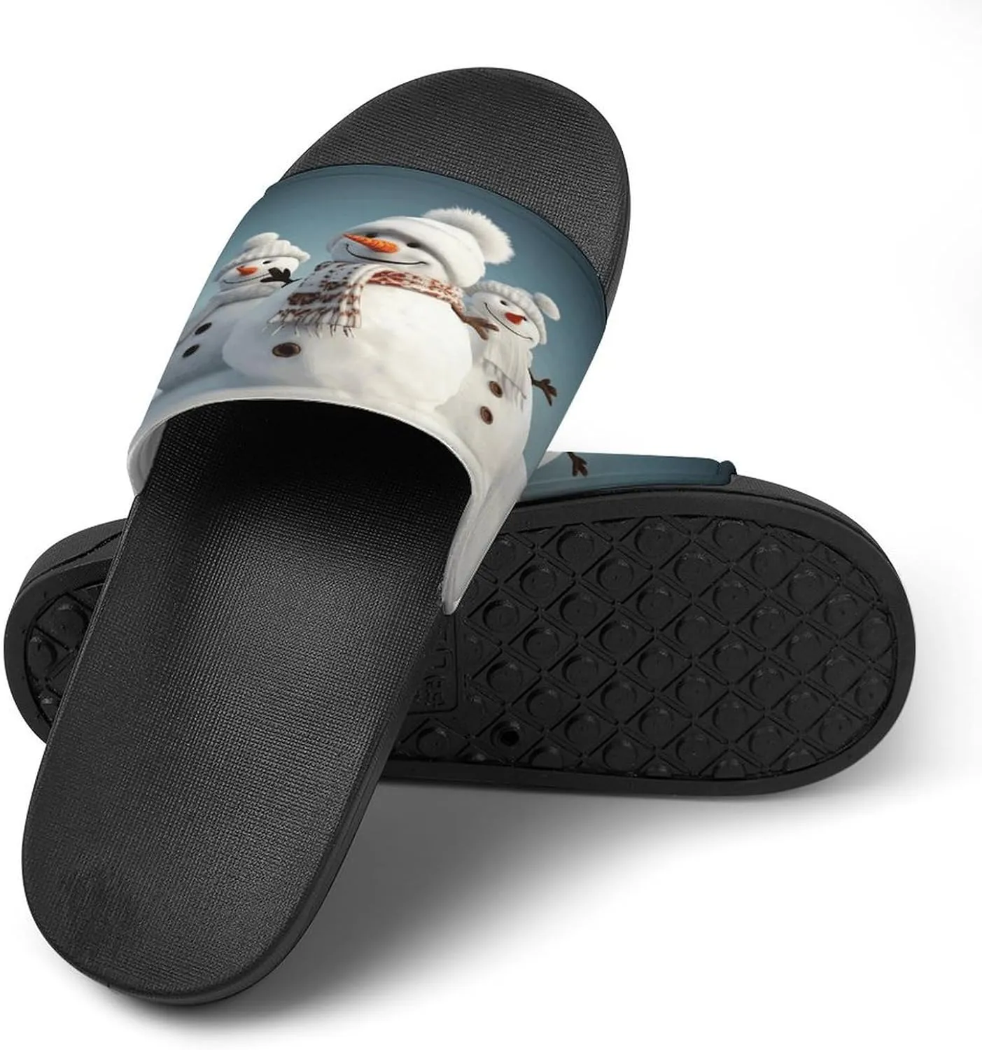 Home Slides Shower Sandals,Happy Snowman Print Open Toe Slippers,Summer Beach Slides,Non-Slip Shower Shoes for Indoor And Outdoor