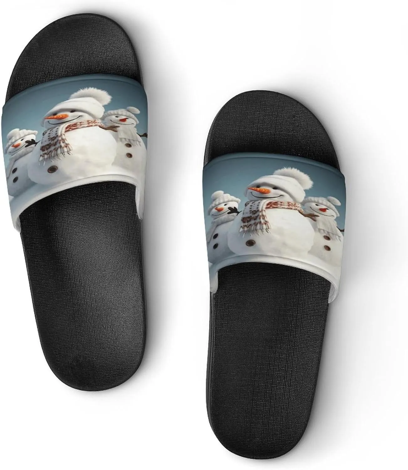 Home Slides Shower Sandals,Happy Snowman Print Open Toe Slippers,Summer Beach Slides,Non-Slip Shower Shoes for Indoor And Outdoor