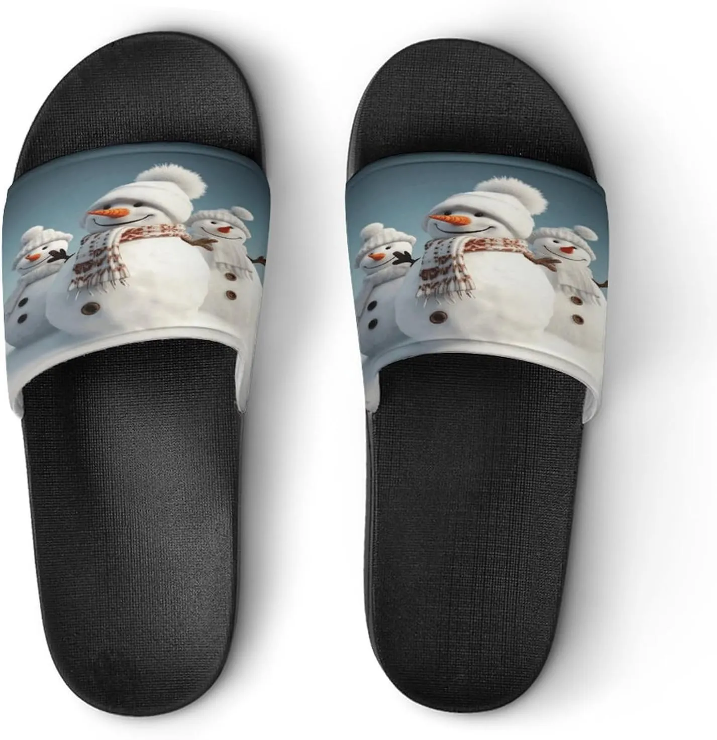 Home Slides Shower Sandals,Happy Snowman Print Open Toe Slippers,Summer Beach Slides,Non-Slip Shower Shoes for Indoor And Outdoor