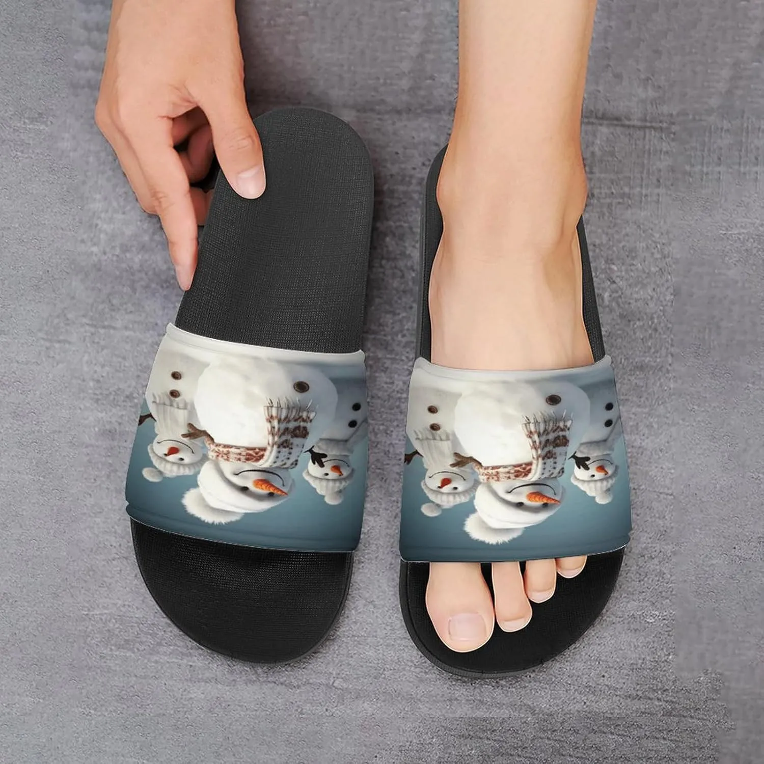 Home Slides Shower Sandals,Happy Snowman Print Open Toe Slippers,Summer Beach Slides,Non-Slip Shower Shoes for Indoor And Outdoor