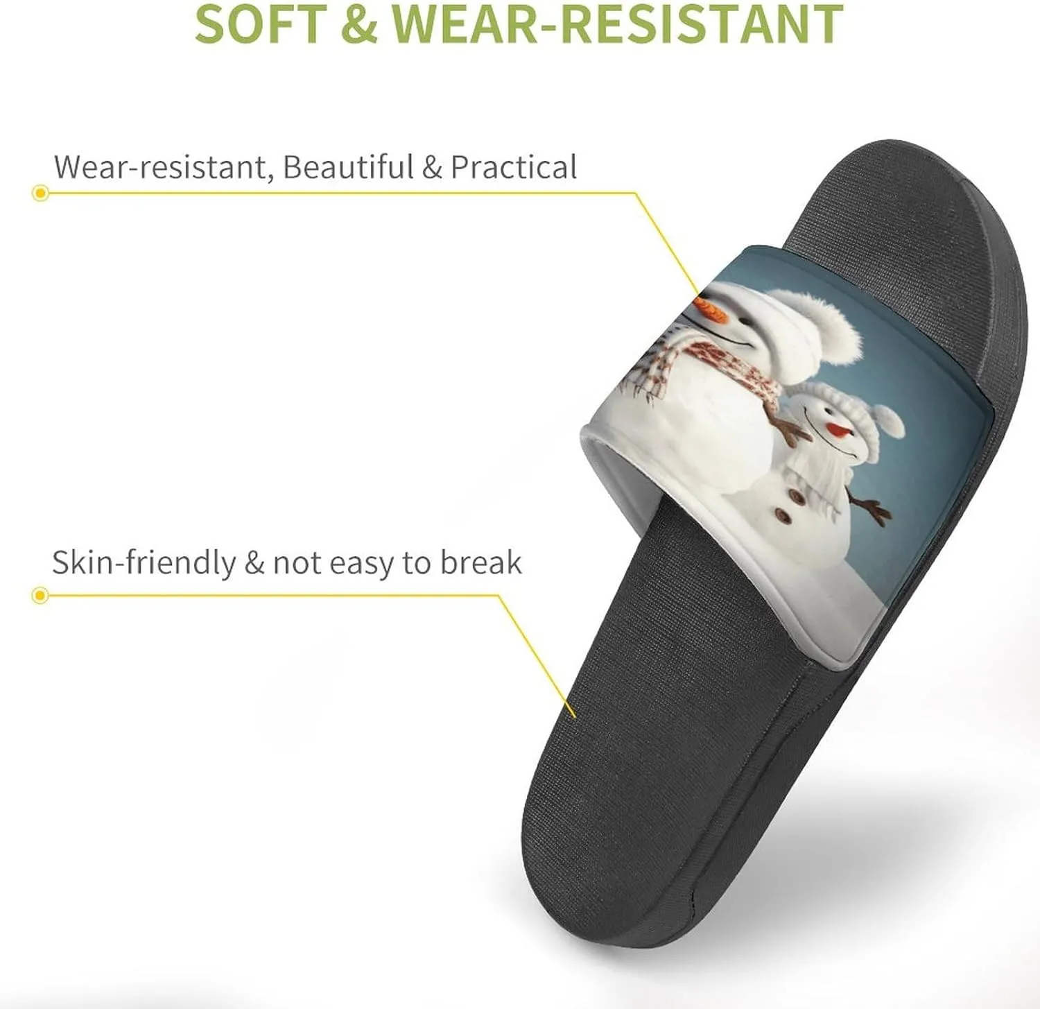 Home Slides Shower Sandals,Happy Snowman Print Open Toe Slippers,Summer Beach Slides,Non-Slip Shower Shoes for Indoor And Outdoor