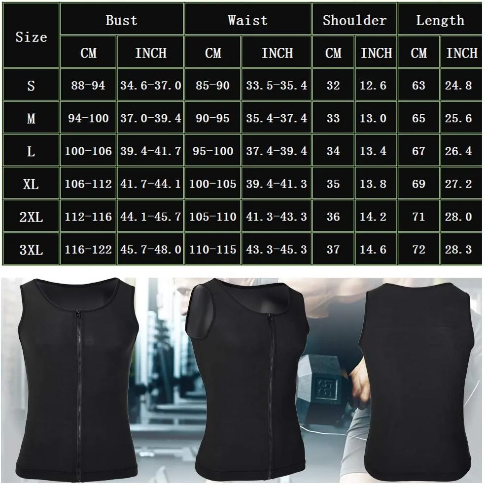 HOMETA Sweat Vest for Men Waist Trainer Sauna Vest Body Shaper Polymer Zipper Weight Loss Sauna Tank Top Workout Shirt