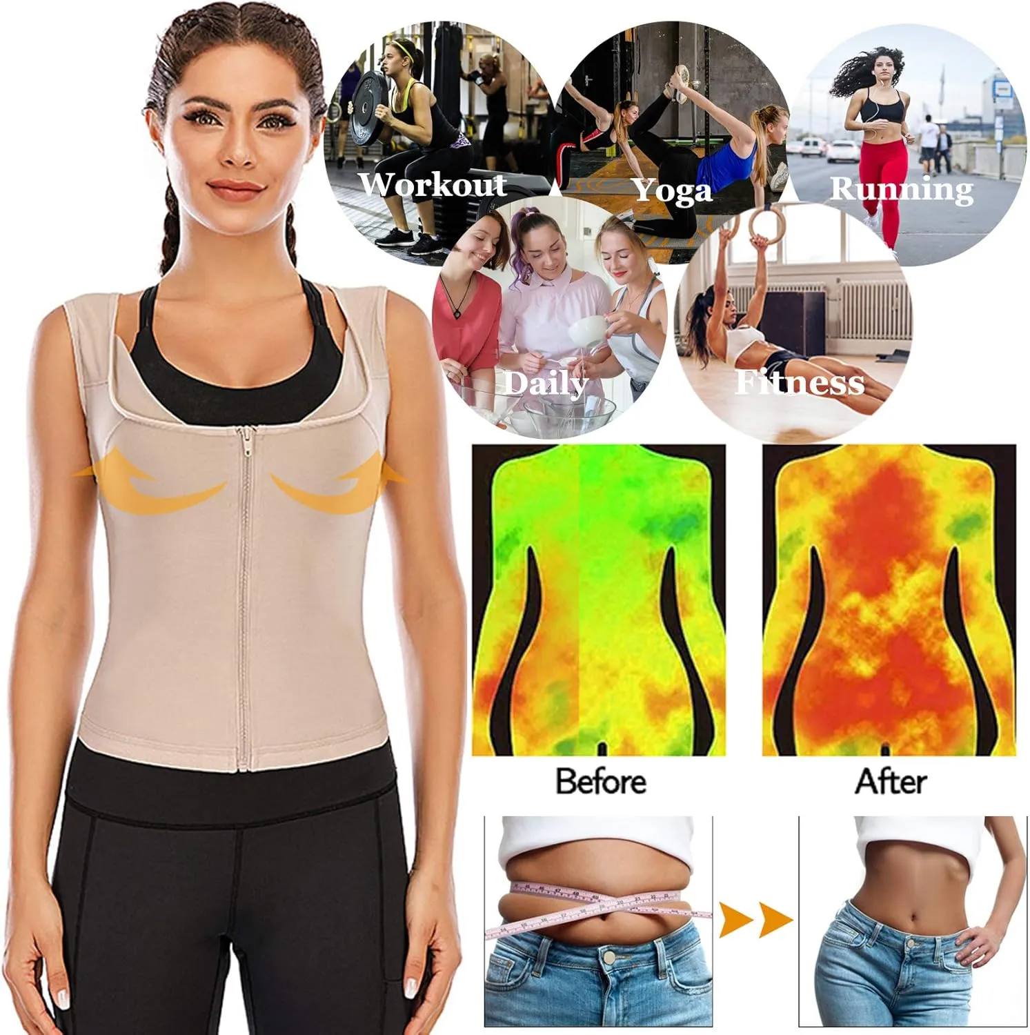 HOMETA Sweat Vest for Women Waist Trainer Vest Slimming Polymer Sauna Vest Tank Top for Weight Loss Body Shaper Shirts