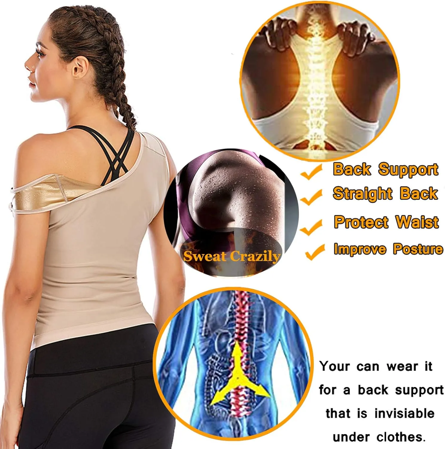 HOMETA Sweat Vest for Women Waist Trainer Vest Slimming Polymer Sauna Vest Tank Top for Weight Loss Body Shaper Shirts