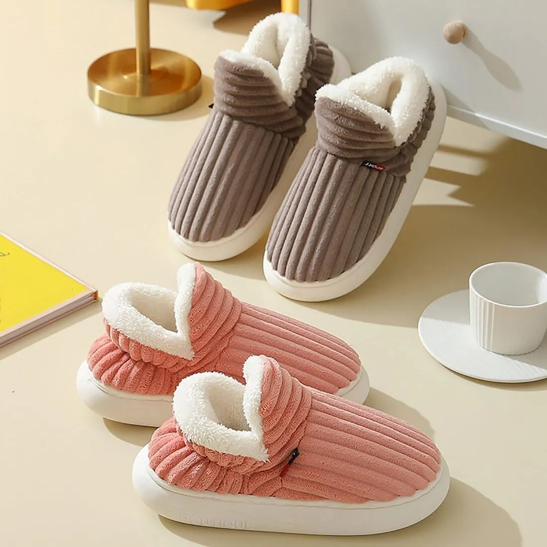 Hrtesus Pluffi The Cozy & Stylish Slipper, Pluffi Slipper Booties for Women Men, Warm Plush Lining House Slippers