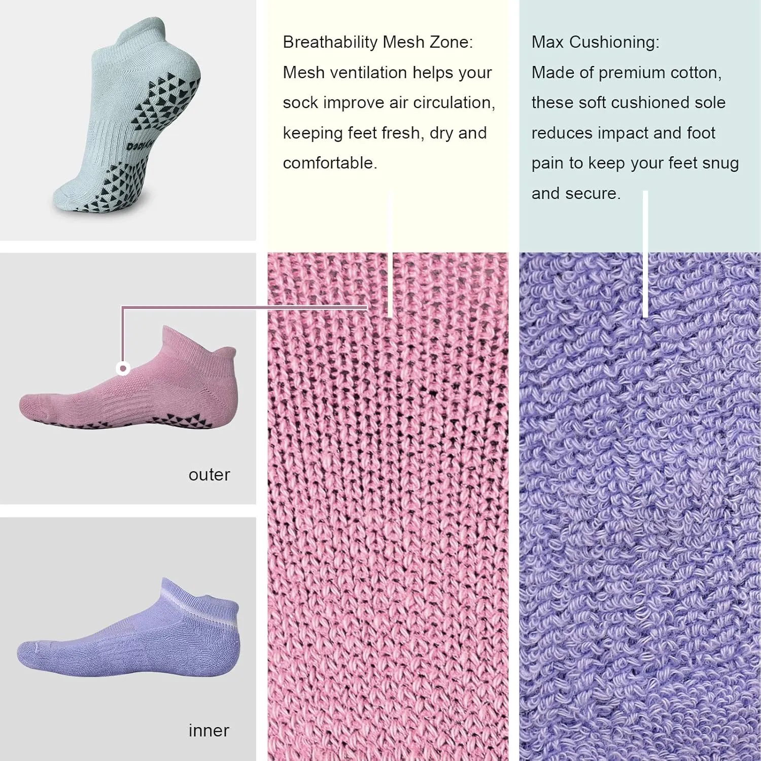 Hylaea Unisex Non Slip Socks with Grip for Yoga, Hospital, Pilates, Barre | Ankle, Cushioned
