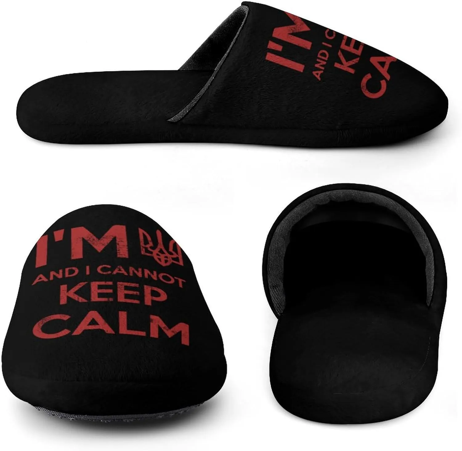 I Am Ukrainian And I Cannot Keep Calm Flannel Cotton Slippers Anti-Skid Indoor Outdoor Slippers Closed Toe Slip-on House Shoes