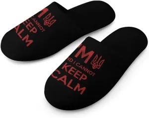 I Am Ukrainian And I Cannot Keep Calm Flannel Cotton Slippers Anti-Skid Indoor Outdoor Slippers Closed Toe Slip-on House Shoes