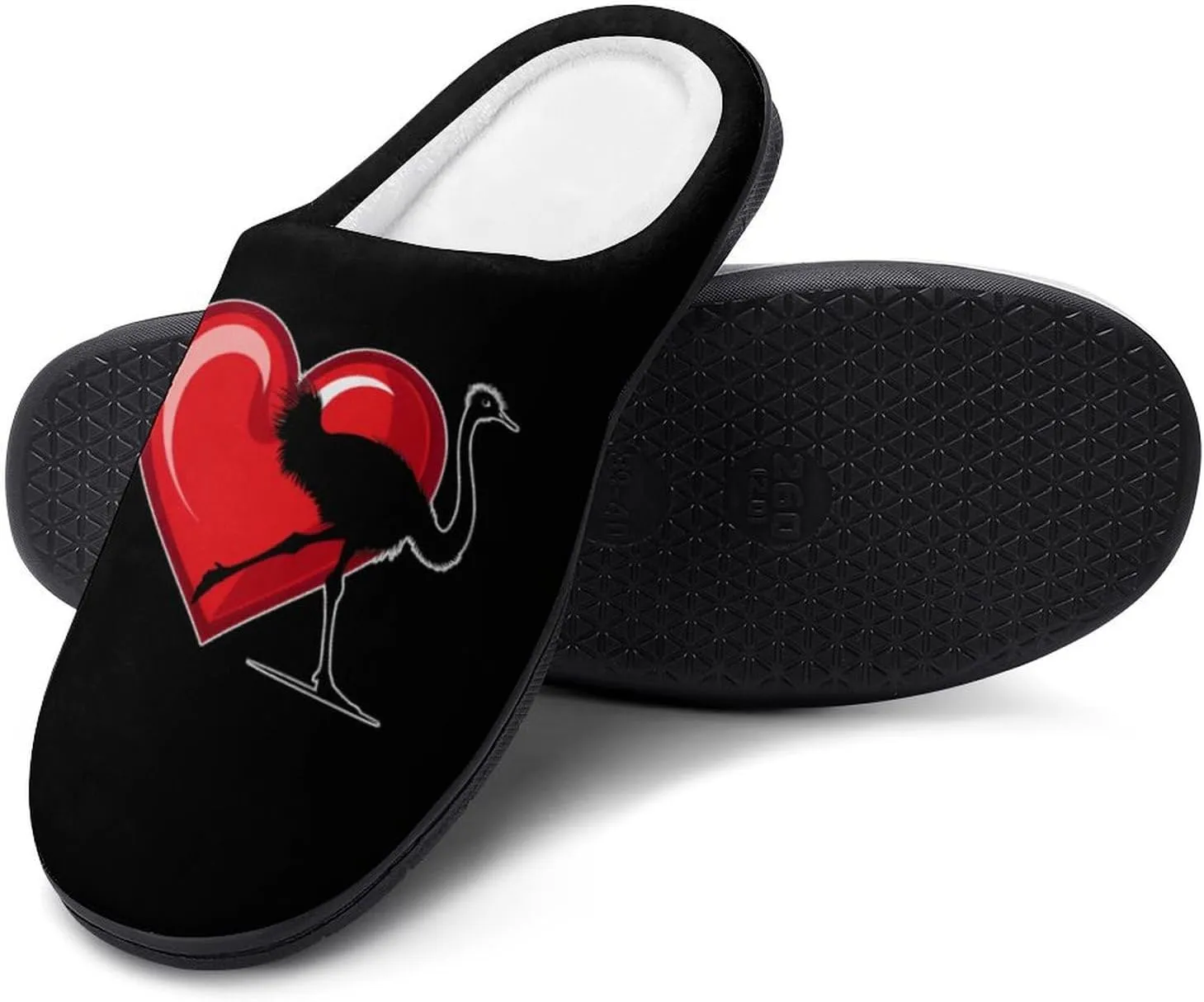 I Heart Love Ostrich Ostriches Women's House Slippers Anti-Slip Cotton Home Shoes with Rubber Soles for Indoor Outdoor