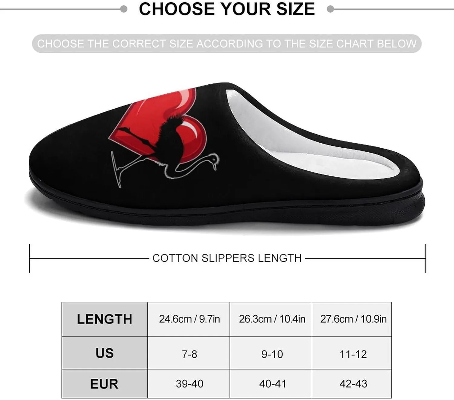 I Heart Love Ostrich Ostriches Women's House Slippers Anti-Slip Cotton Home Shoes with Rubber Soles for Indoor Outdoor