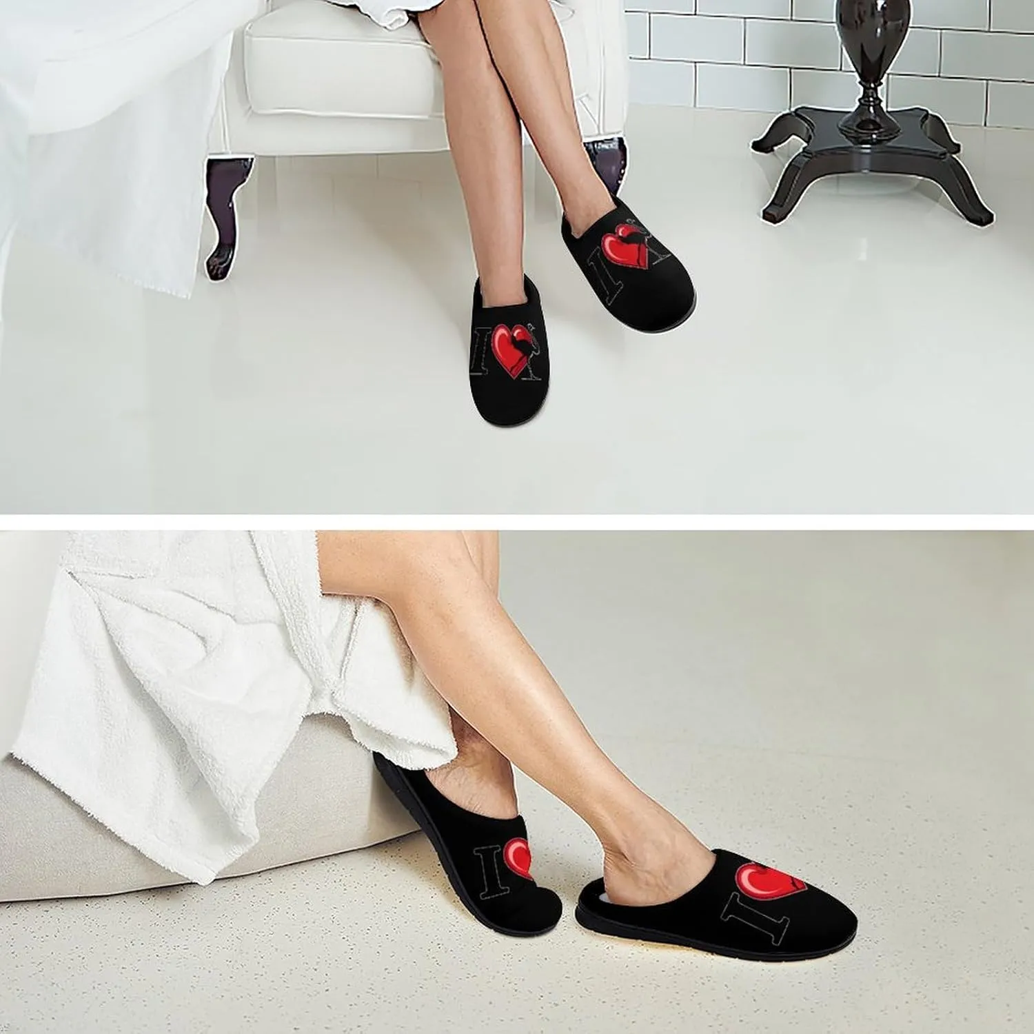 I Heart Love Ostrich Ostriches Women's House Slippers Anti-Slip Cotton Home Shoes with Rubber Soles for Indoor Outdoor