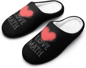I Love Math Plush Slippers Anti-slip Footwear Cotton House Shoes for Men Indoor Outdoor