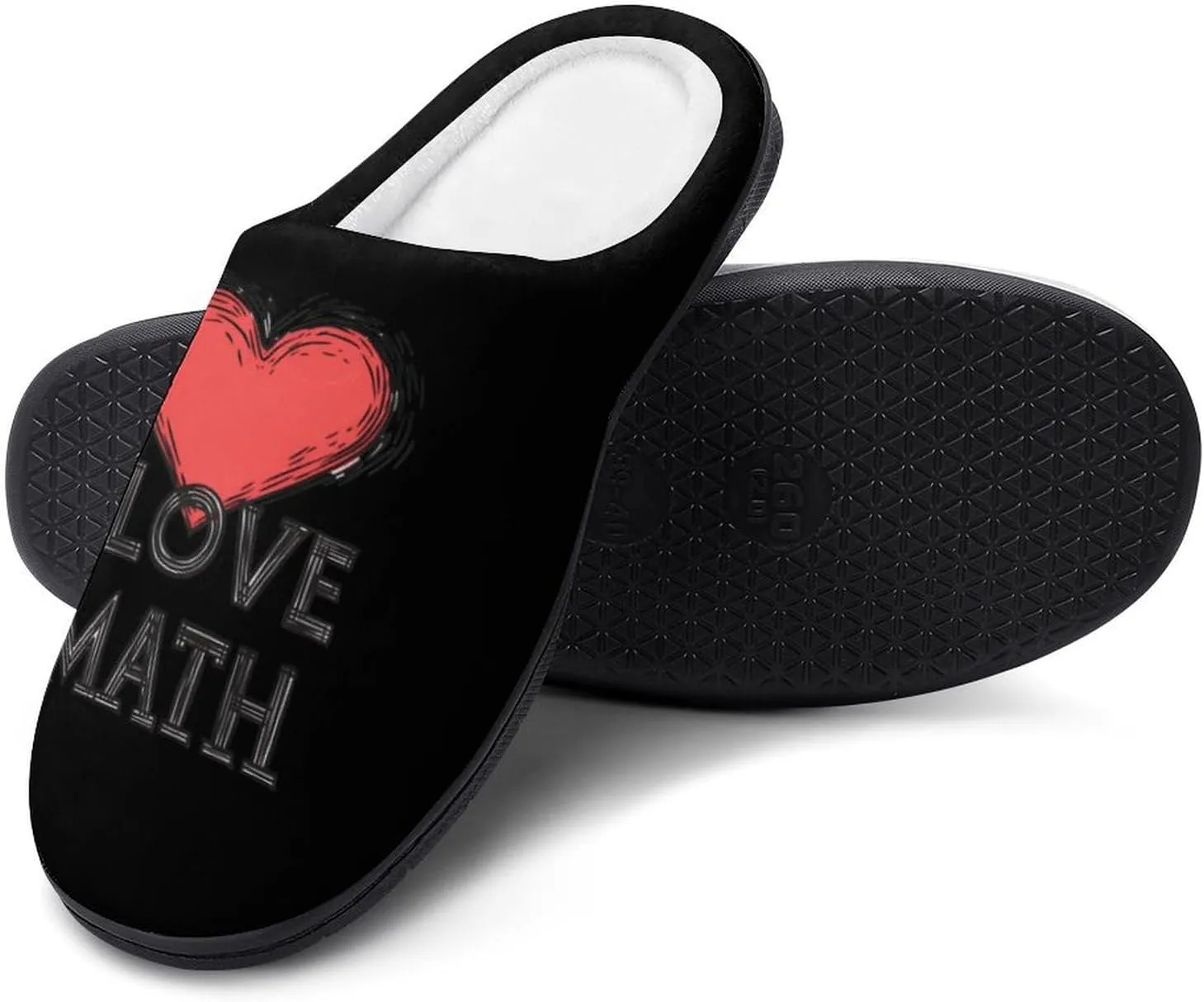 I Love Math Plush Slippers Anti-slip Footwear Cotton House Shoes for Men Indoor Outdoor