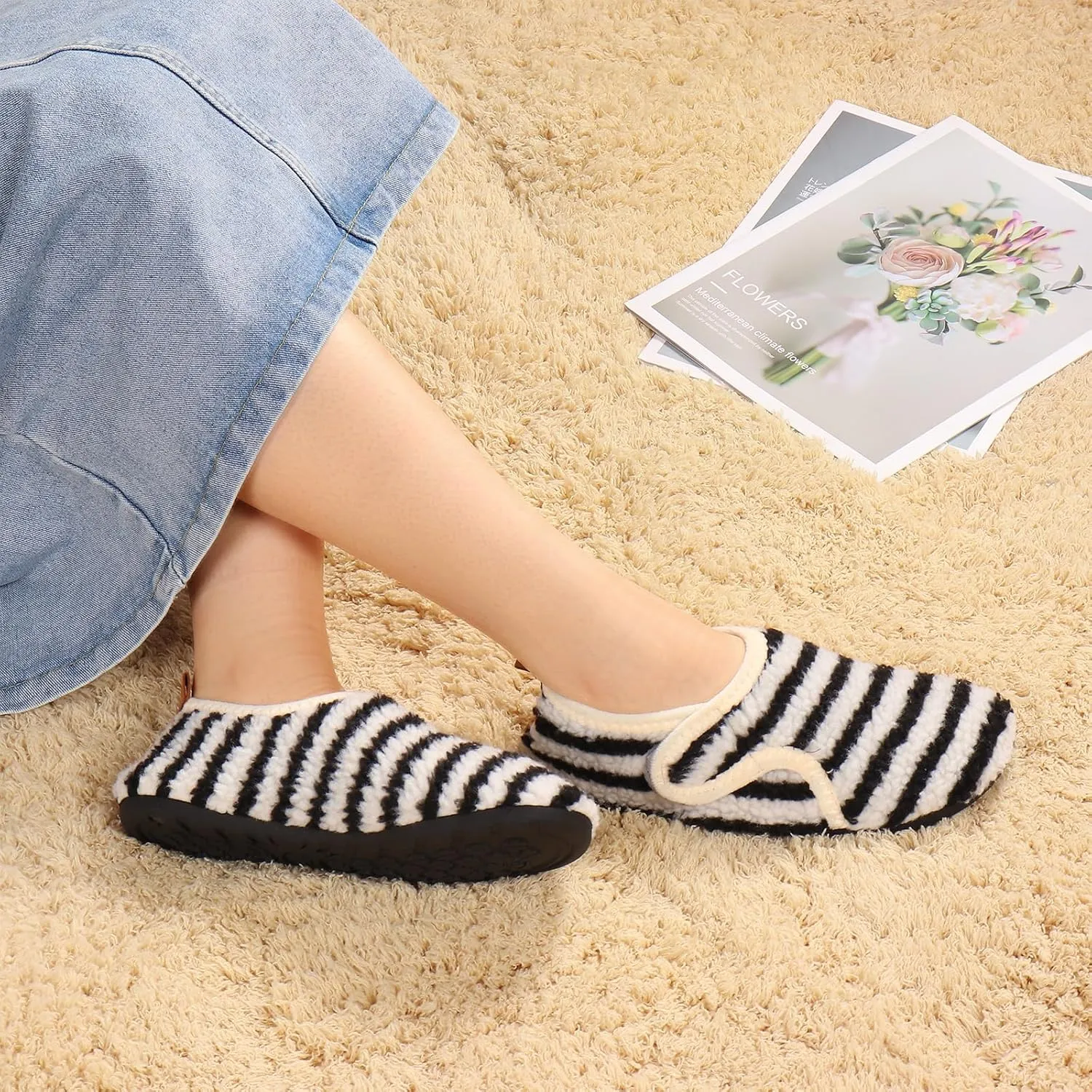 Ibeauti Womens Mens House Slippers Rubber Sole Indoor Slipper Socks Lightweight Fleece Lined Slip-on Barefoot Slippers