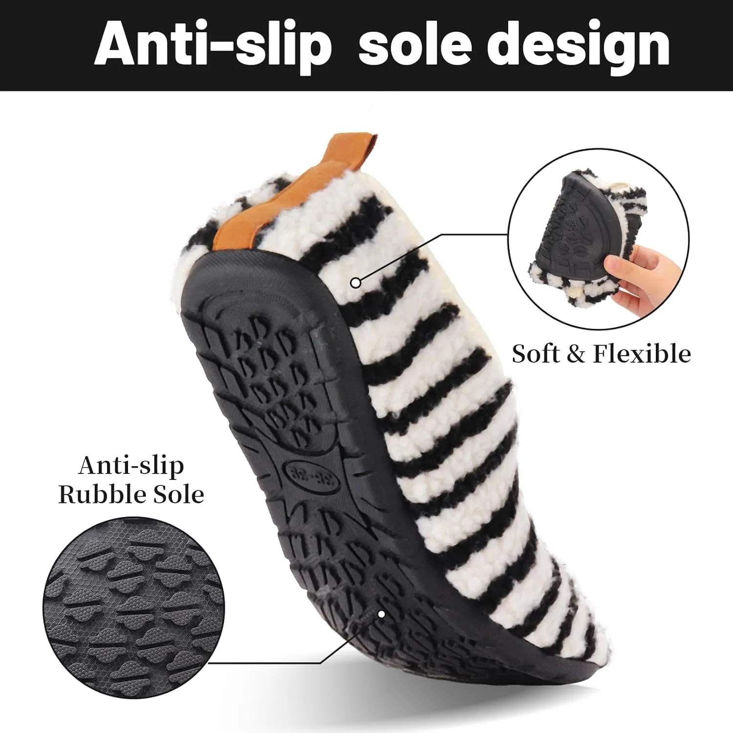 Ibeauti Womens Mens House Slippers Rubber Sole Indoor Slipper Socks Lightweight Fleece Lined Slip-on Barefoot Slippers
