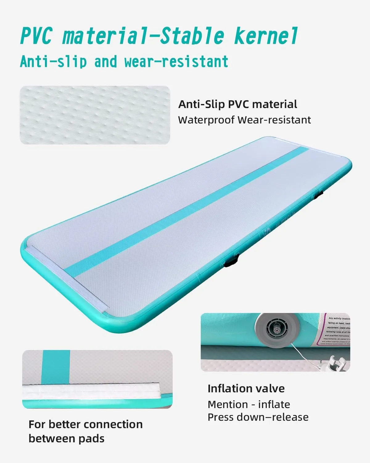 Inflatable Gymnastics Mat Anti-air leakag P6 type PVC material Precision wiring 9.8ft/16.4ft Air Track Tumbling Mat Cheer Mat Yoga mat 4 Inches with Electric Air Pump