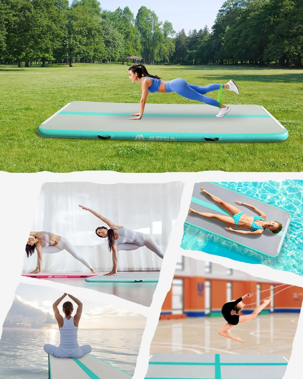 Inflatable Gymnastics Mat Anti-air leakag P6 type PVC material Precision wiring 9.8ft/16.4ft Air Track Tumbling Mat Cheer Mat Yoga mat 4 Inches with Electric Air Pump