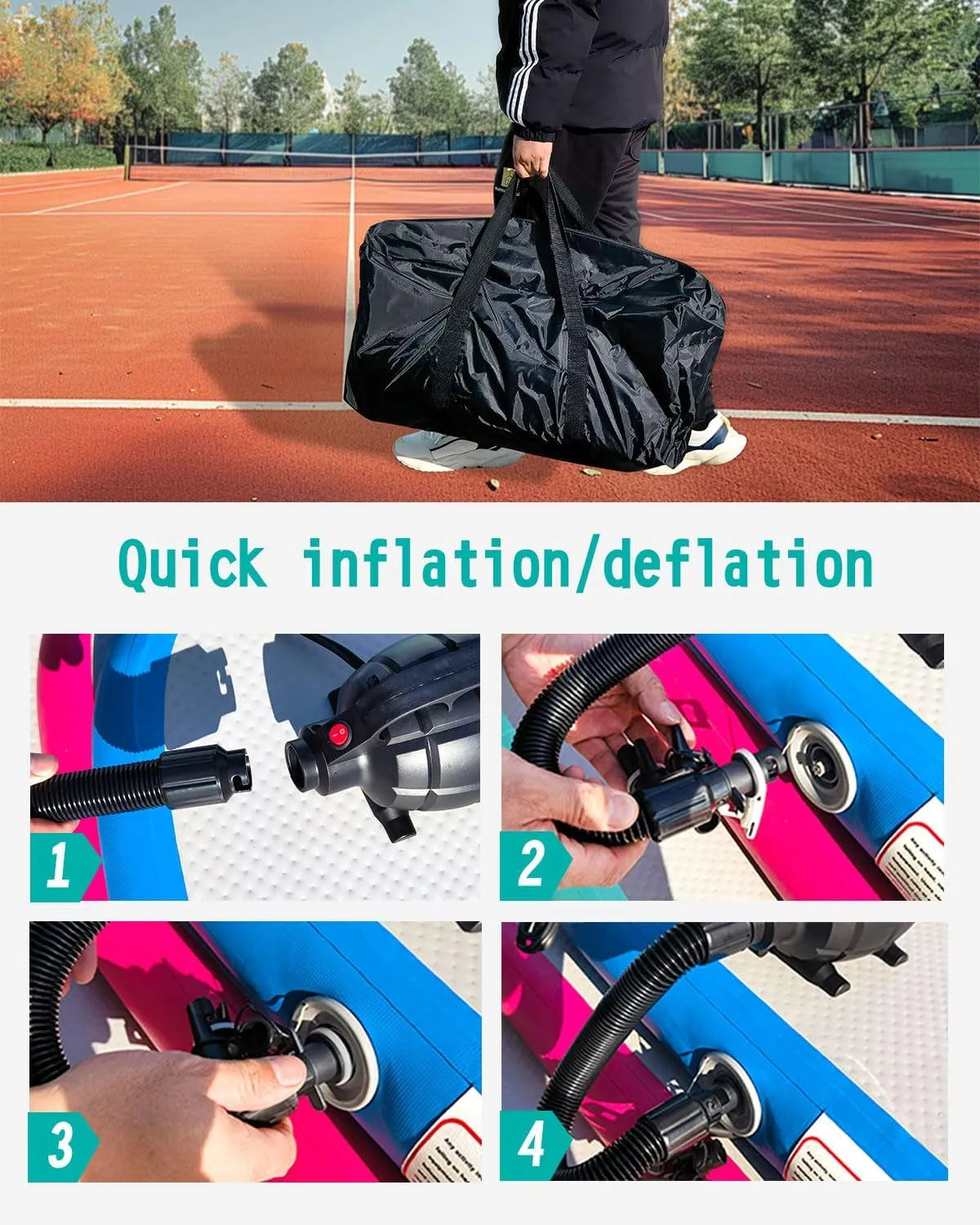 Inflatable Gymnastics Mat Anti-air leakag P6 type PVC material Precision wiring 9.8ft/16.4ft Air Track Tumbling Mat Cheer Mat Yoga mat 4 Inches with Electric Air Pump
