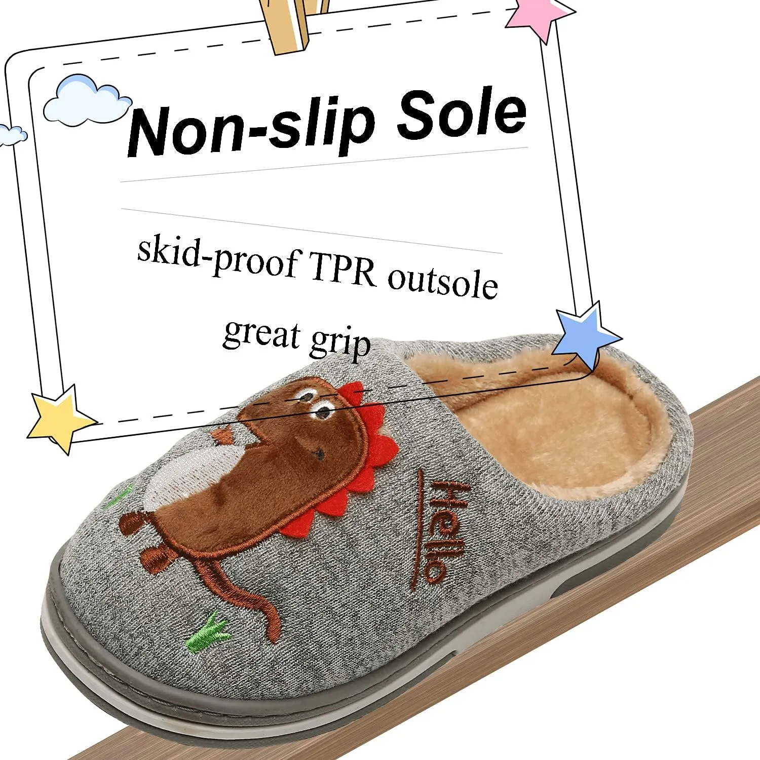 INMINPIN Boys Girls Cozy House Slippers Warm Plush Winter Cotton Slipper Kids Cute Dinosaur Indoor Shoes Non-Slip